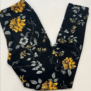 LuLaRoe Black Leggings with Yellow Floral Design